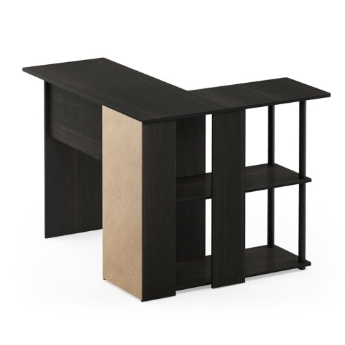 Furinno Abbott Engineered Wood L-Shape Desk with Bookshelf in Espresso/Black