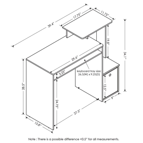 Furinno Econ Wood Multipurpose Computer Writing Desk w/Bin in Dark Walnut