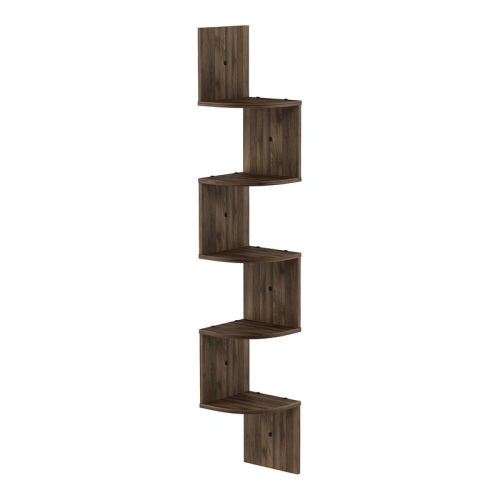 Furinno Rossi Wood Wall Mount Floating Radial Corner Shelf in Columbia Walnut