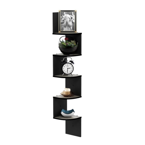 Furinno Rossi Wood Wall Mount Floating Radial Corner Shelf in French Oak Gray