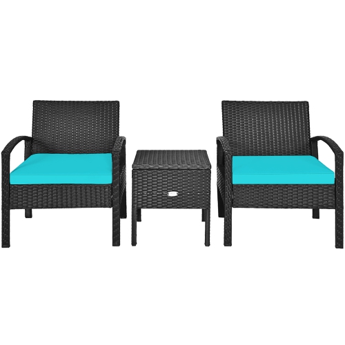 Costway 3PCS Patio Rattan Furniture Set Storage Table Cushioned Sofa