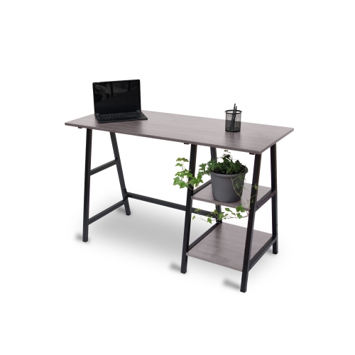 ZFLOGIC  Office Space Home Office Table Computer Desk With 2 Shelves (Smoke Grey)