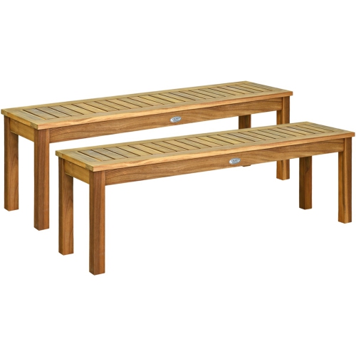 GYMAX  Set Of 2 Acacia Wood Bench Dining Bench Patio Garden W/ Slatted Seat Teak