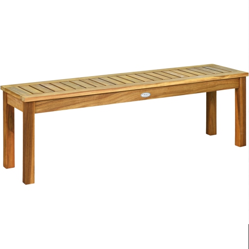Gymax Set of 2 Acacia Wood Bench Dining Bench Patio Garden w/ Slatted Seat Teak