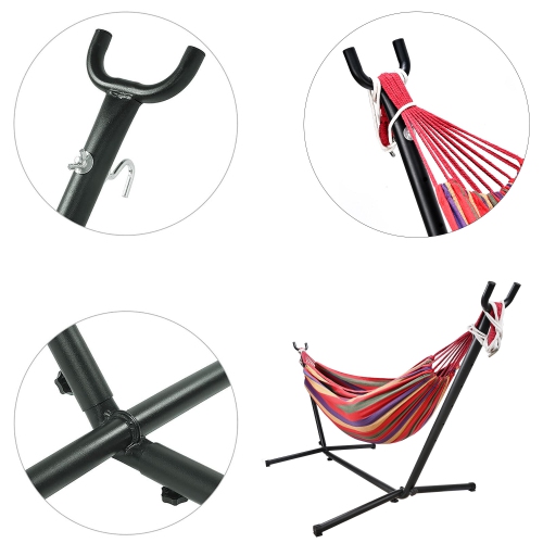 Hamac double Red 9ft avec support en acier peu encombrant, hamac de camping grande capacité de 440 lb