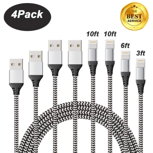 4 Pack Lightning Cable Phone Charger, Faster Charging Nylon Braided USB Cable Fast Sync Charging Cord Compatible with Iphone