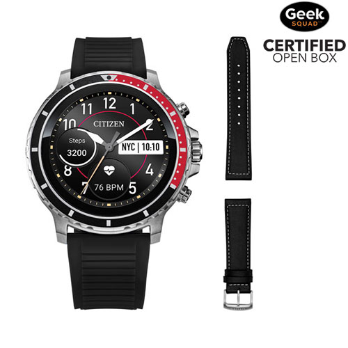 Citizen CZ Smart 46mm Smartwatch w/ Heart Rate Monitor & Extra Strap - Black/Red - Open Box