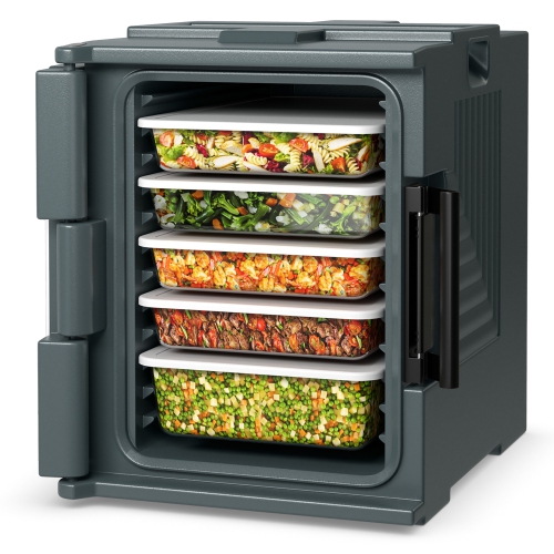 Gymax End Loading Insulated Food Pan Carrier Hot and Cold 6 Pan Capacity w/ Handles