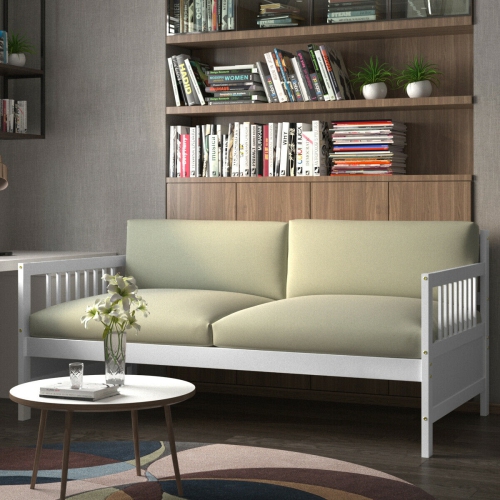 Gymax Twin Size Wooden Slats Daybed Bed Sofa Support Platform Sturdy W/Rails