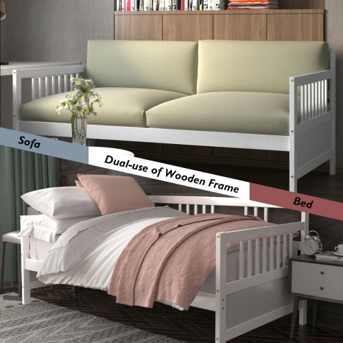 Gymax Twin Size Wooden Slats Daybed Bed Sofa Support Platform Sturdy W/Rails