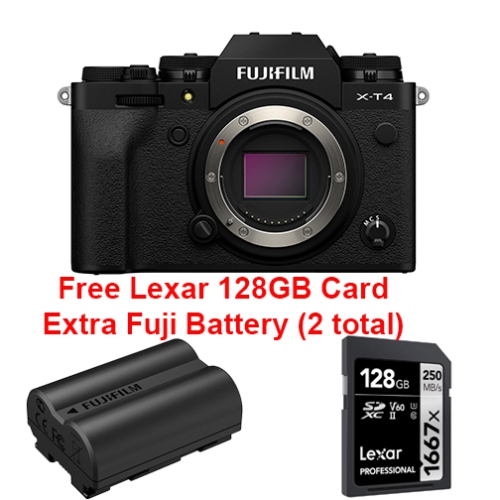 Fujifilm X-T4 Black Body + NPW-235 Batt + 128GB 1667x SD