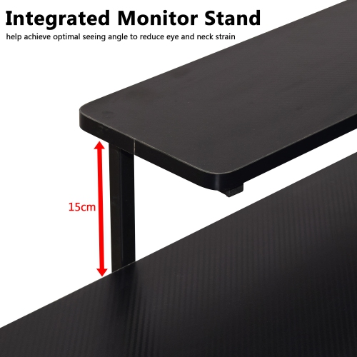 X shaped Computer Desk Gaming Desk Table with Bulit-in Monitor Stand, Hook and Cup Holder, 2 Audio Baskets