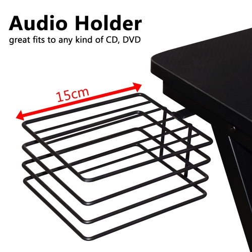 X shaped Computer Desk Gaming Desk Table with Bulit-in Monitor Stand, Hook and Cup Holder, 2 Audio Baskets