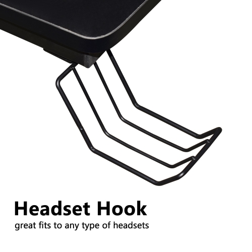 X shaped Computer Desk Gaming Desk Table with Bulit-in Monitor Stand, Hook and Cup Holder, 2 Audio Baskets
