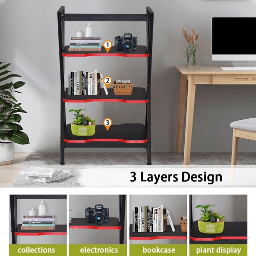 3-Tier Bookshelf Bookcase, Storage Shelves for Books and Plants, Metal Frame Home Office Display Rack