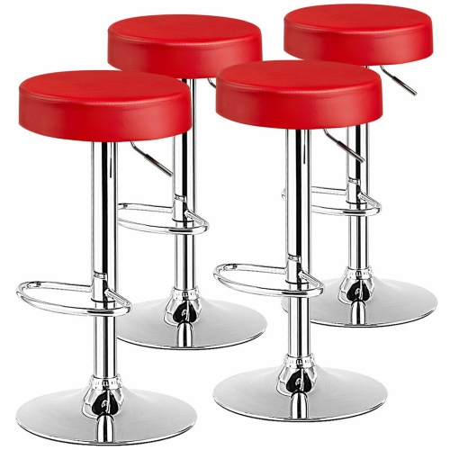 GYMAX  4PCs Adjustable Swivel Bar Stool Pu Leather Kitchen Counter Bar Chairs In Red