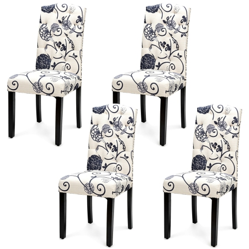 GYMAX  Set Of 4 Tufted Dining Chair Upholstered Nailhead Trim Rubber Wooden Leg