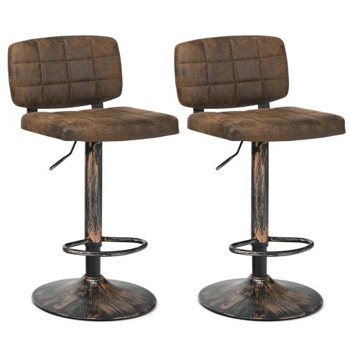 GYMAX  Set Of 2 Adjustable Bar Stools Swivel Bar Chairs W/backrest Retro In Brown