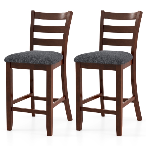 Gymax Wood Bar Stools Set of 2 Counter Height Chairs w/ Faux Leather Upholstered Seat