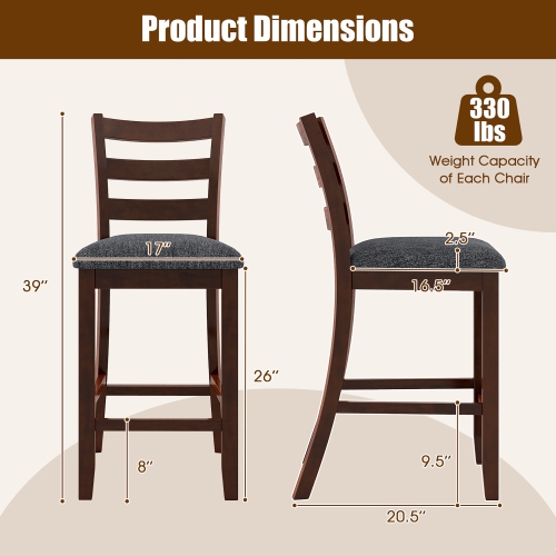 Gymax Wood Bar Stools Set of 2 Counter Height Chairs w/ Faux Leather Upholstered Seat