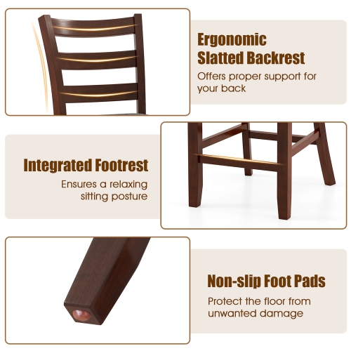 Gymax Wood Bar Stools Set of 2 Counter Height Chairs w/ Faux Leather Upholstered Seat