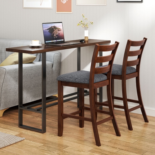 Gymax Wood Bar Stools Set of 2 Counter Height Chairs w/ Faux Leather Upholstered Seat