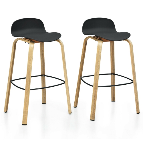 GYMAX  Modern Set Of 2 Barstools 30Inch Pub Chairs W/low Back & Metal Legs In Black