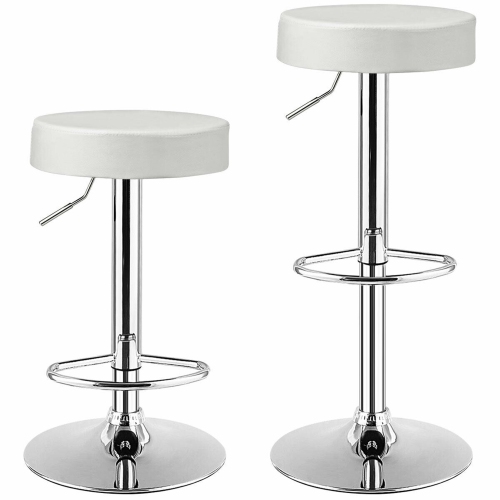 GYMAX  2PCs Adjustable Swivel Bar Stool Pu Leather Kitchen Counter Bar Chairs In White