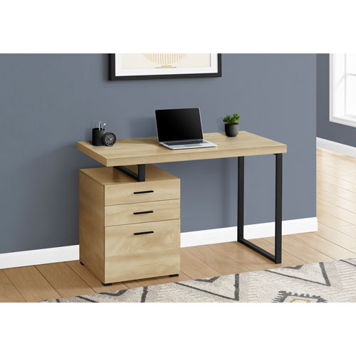 Monarch Floating 47.25"W Computer Desk with 3 Drawers - Natural/Black