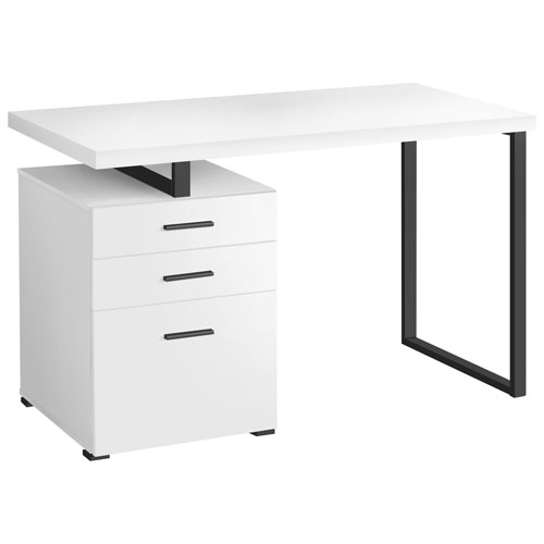 Bureau d'ordinateur flottant avec 3 tiroirs de 47,25 po de largeur de Monarch - Blanc/Noir