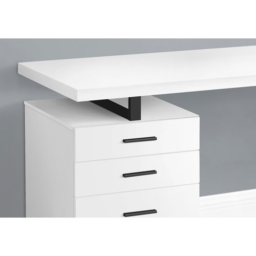 Bureau d'ordinateur flottant avec 3 tiroirs de 47,25 po de largeur de Monarch - Blanc/Noir