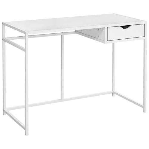 Bureau ordinateur à cadre en métal avec tiroir de 42,25 po de largeur de Monarch - Blanc