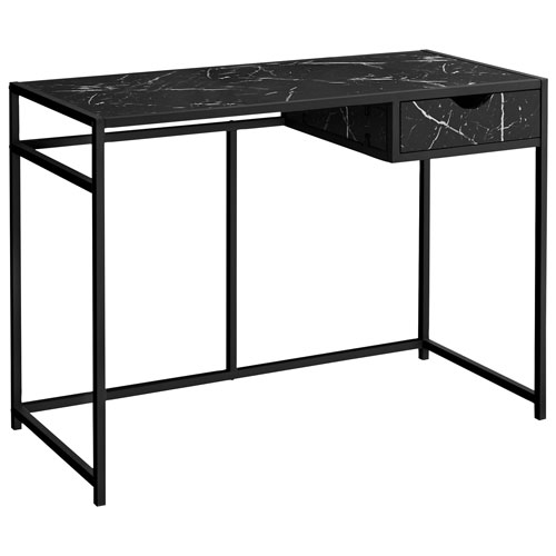 Bureau ordinateur à cadre en métal avec tiroir de 42,25 po de largeur de Monarch - Marbre noir/Noir