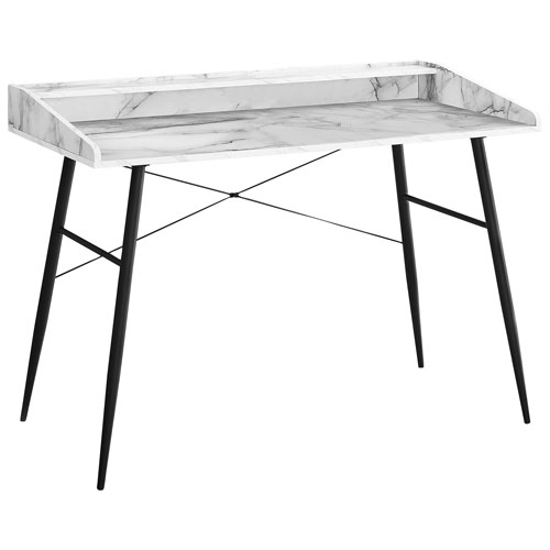 Monarch Tapered-Leg 47.25"W Computer Desk with Hutch - White Marble/Black