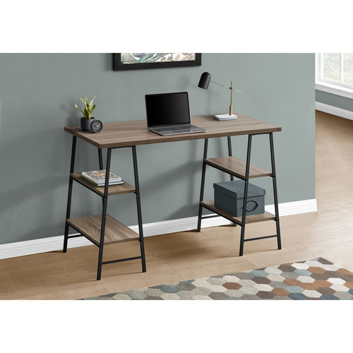 Bureau d'ordinateur de 47,25 po de largeur avec 4 tablettes de Monarch - Taupe/Noir