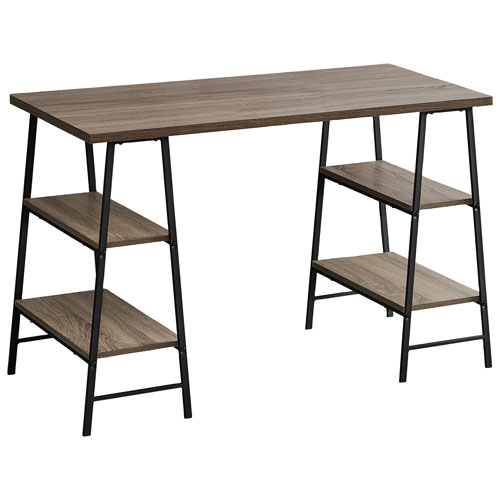 Monarch 47.25"W Computer Desk with 4 Shelves - Dark Taupe/Black
