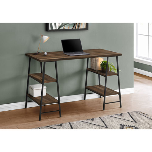 Monarch 47.25"W Computer Desk with 4 Shelves - Brown/Black