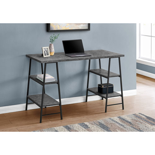 Monarch 47.25"W Computer Desk with 4 Shelves - Stone/Black