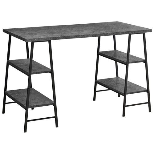 Monarch 47.25"W Computer Desk with 4 Shelves - Stone/Black