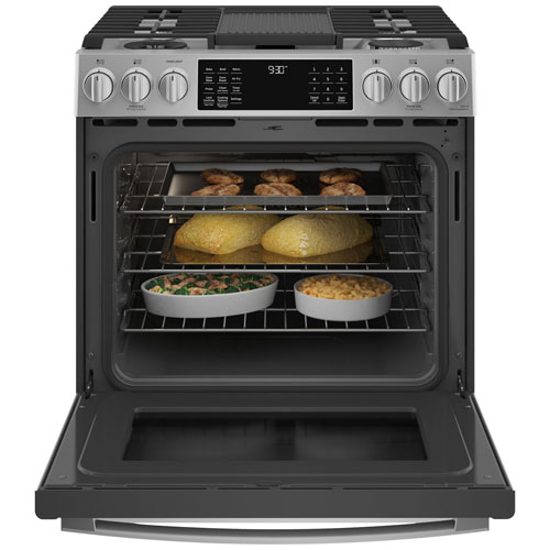 GE Profile 30" 5.7 Cu. Ft. True Convection Slide-In Gas Air Fry Range (PC2S930YPFS) - Stainless