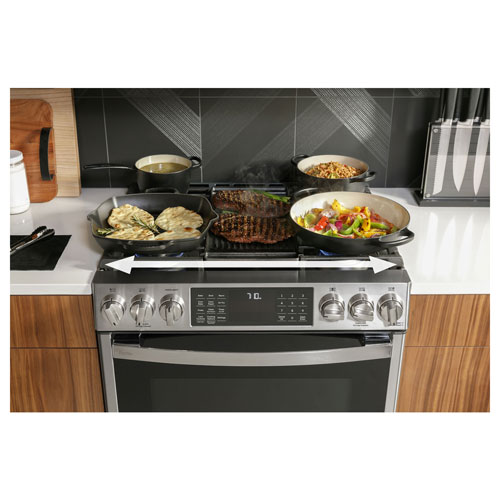 GE Profile 30" 5.7 Cu. Ft. True Convection Slide-In Gas Air Fry Range (PC2S930YPFS) - Stainless
