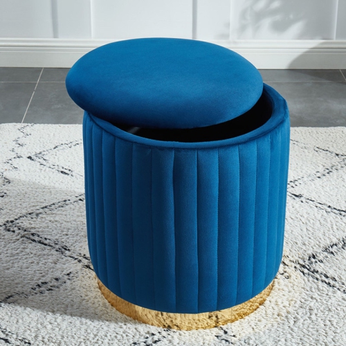 MAISON CONCEPTS INC  Charlotte Velvet Round Ottoman With Base (Navy) In Gold