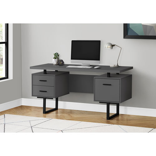 Monarch Floating 60"W Computer Desk with 3 Drawers - Grey