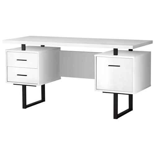 Bureau d'ordinateur flottant avec 3 tiroirs de 60 po de largeur de Monarch - Blanc