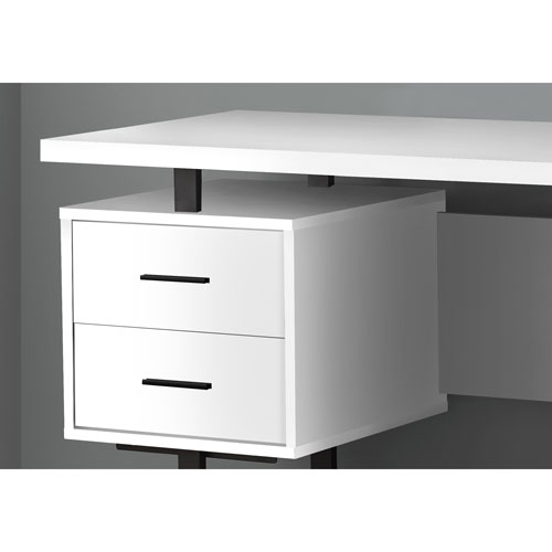 Bureau d'ordinateur flottant avec 3 tiroirs de 60 po de largeur de Monarch - Blanc