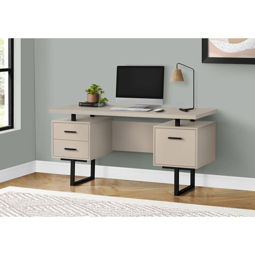 Monarch Floating 60"W Computer Desk with 3 Drawers - Walnut