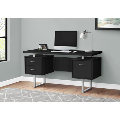 Monarch Floating 60"W Computer Desk with 3 Drawers - Black