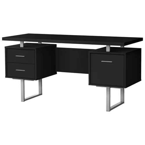 Monarch Floating 60"W Computer Desk with 3 Drawers - Black