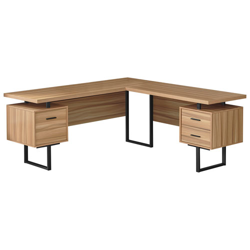 Monarch Corner 71"W Computer Desk with 3 Drawers - Light Brown