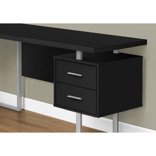 Monarch Corner 71"W Computer Desk with 3 Drawers - Black
